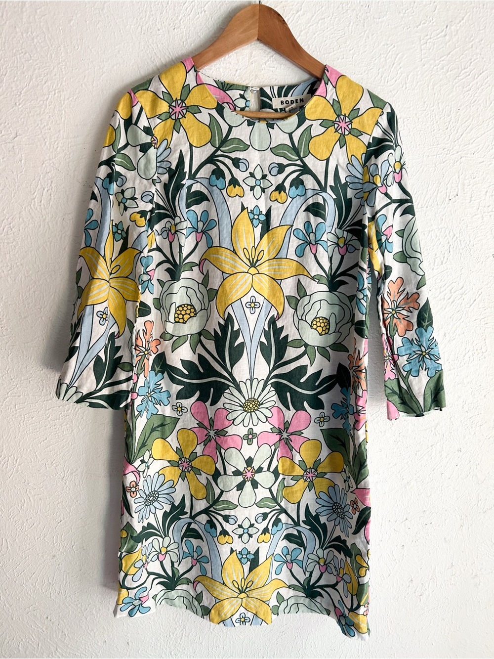 Boden Flare Linen Floral Shift Dress Mod Retro Size US 6 Long - Picture 2 of 6